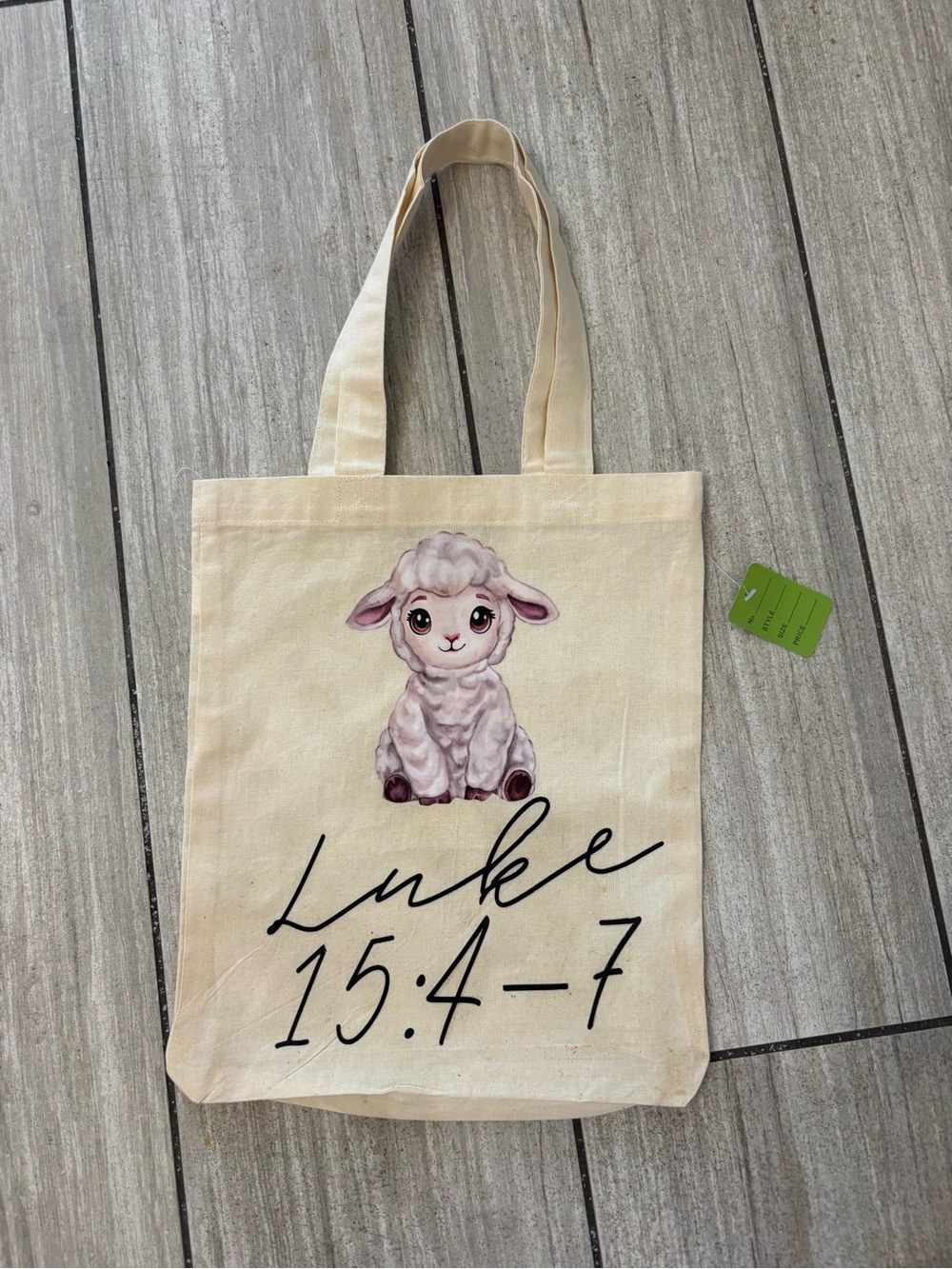 Canvas Tote Bag with Lamb Design - Cream